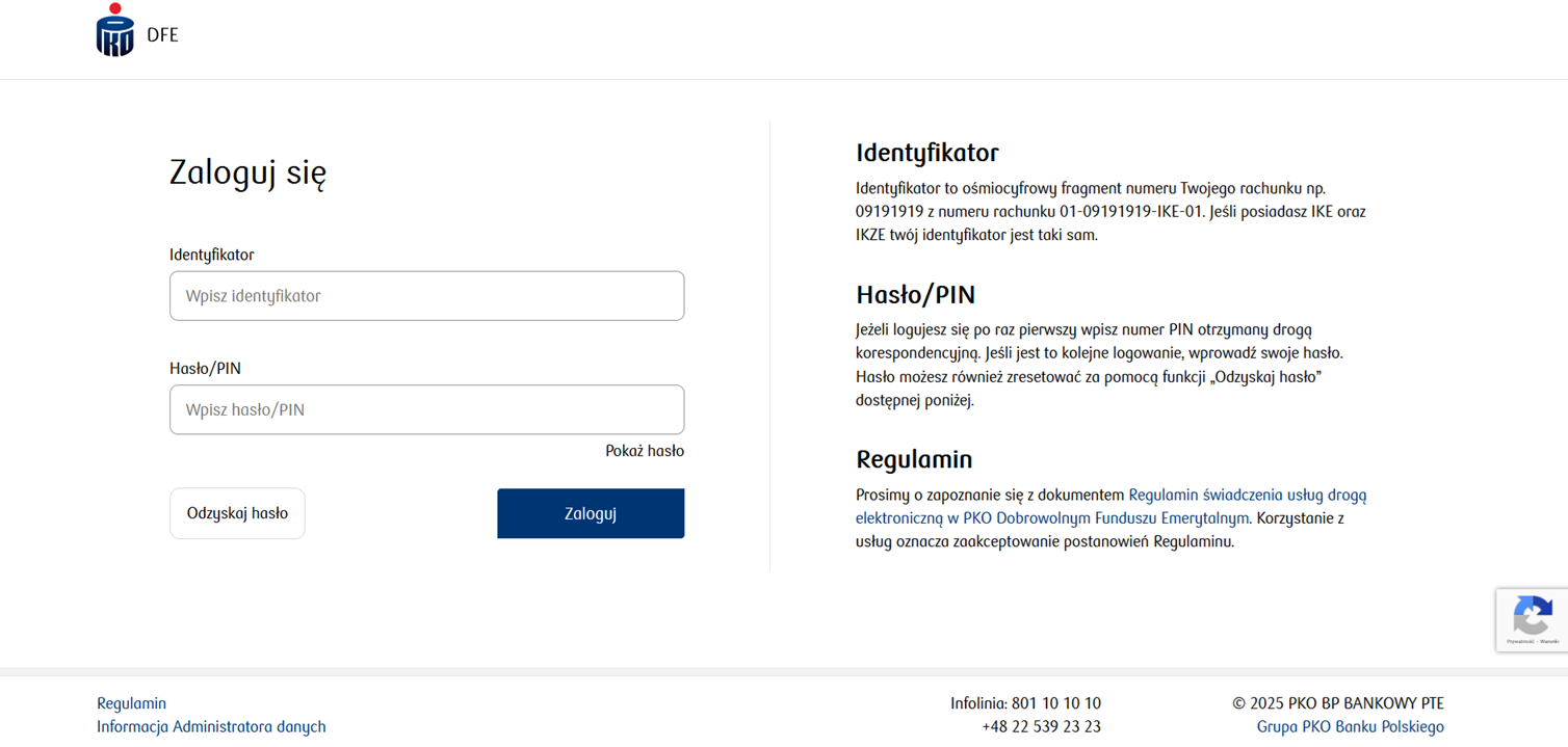 Strona logowania do PKO IKZE i PKO IKE